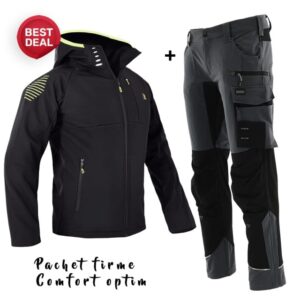 Costum de lucru confort optim: Jacheta Softshell si Pantaloni elastici