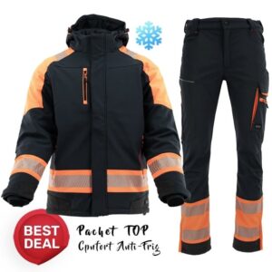 Costum de lucru iarna reflectorizant portocaliu: Geaca si Pantaloni captusiti
