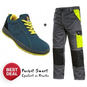 Costum de lucru practic: Pantaloni salopeta si Pantofi S1 | culori vibrante