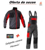 Costum salopeta cu pieptar de lucru usor Gri cu rosu