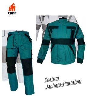 Costum salopeta jacheta + pantalon BiColor verde din bumbac