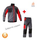 Costum salopeta lucru cu pantaloni gri cu rosu